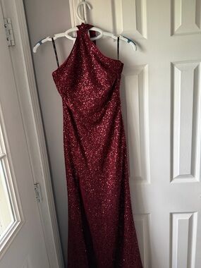 Elegant Sparkle Halter Gown in Deep Red